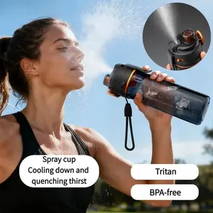 Quick Cool Down After Sports – 3-in-1 Tritan Spray Water Bottle, One-Touch Mist Cooling + Straw Sip + Tilt to Chug, 25.36oz Leak-Proof Tumbler, Back to School Gift, Summer Essential for Hiking Gym & Outdoor，Ideal Gift for Athletes