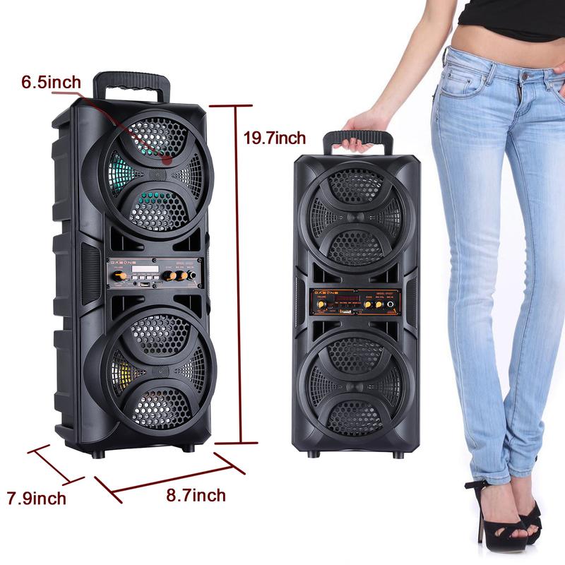 Bluetooth Wireless Portable Speaker Waterproof Stereo Bass Power USB TF FM Radio LED Lighting LOUD Dual 6.5" Subwoofers