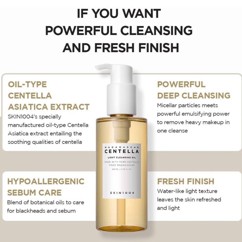 SKIN1004 Madagascar Centella Light Cleansing Oil 6.76 fl.oz, 200ml | Gentle Oil Cleanser for Face, Korean Facial Cleanser, Double Cleansing Makeup Remover Makeup Cosmetic