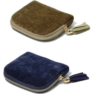 2-Pack Velvet Jewelry Organizer Case Travel Zipper Pouch with Tassel 6-Layer Storage for Bracelets Bangles & Accessories Matcha Green and Dark Blue