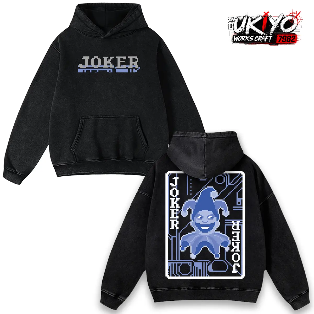 Balatro Blue Print Joker Pixel Washed 2 sided printed T-Shirt, Menswear Tops shirts men, Cotton unisex graphic tees hoodie game merch Menswear Clothes Soft trendy game day unisex Casual Straight casual