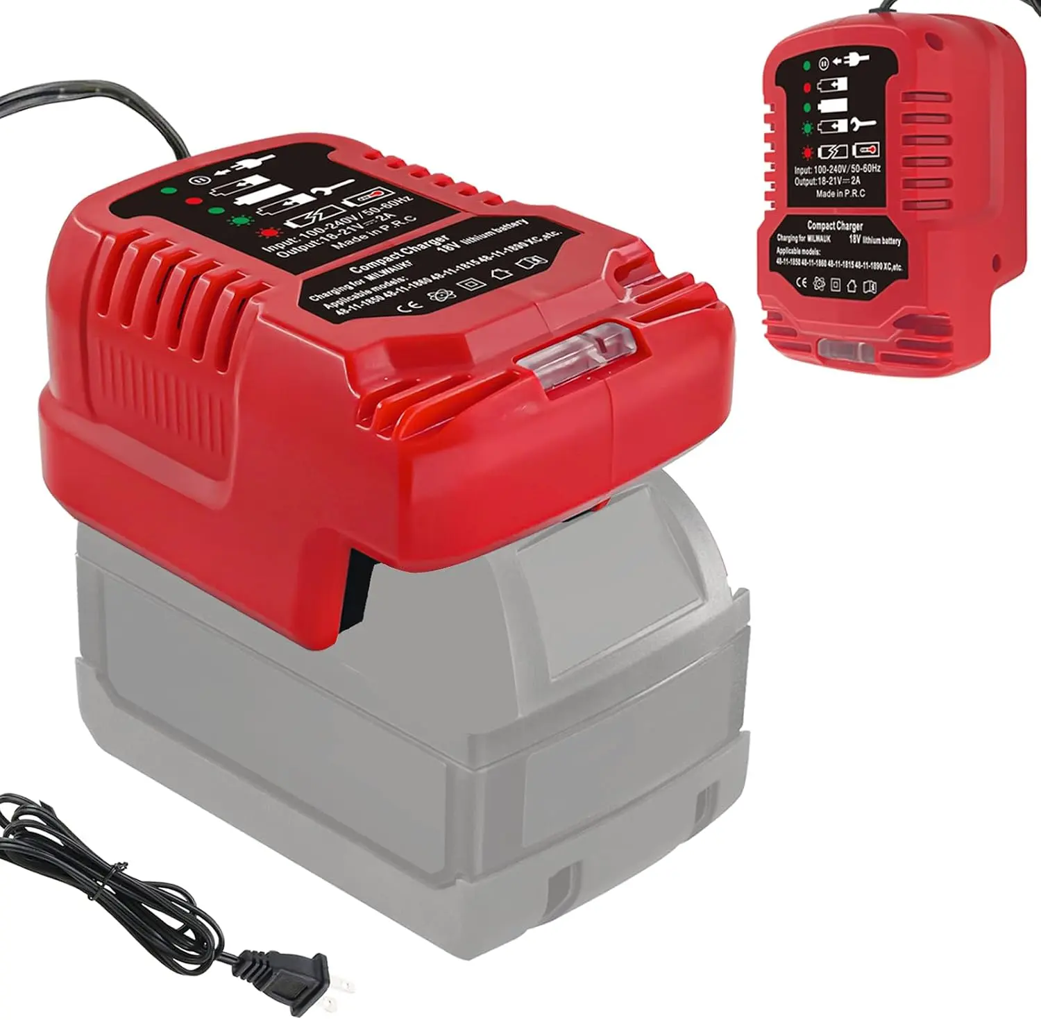 Replace MINI Charger for Milwaukee M18 18V Battery, 1/4 Size of Original, for 48-11-1850 48-11-1840 48-11-1815 48-11-1828 (Only for 18V Battery)