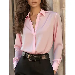 square  neck  shirts New Solid Color French-Style Long-Sleeve Shirt for Women, Featuring a Concealed Placket, Perfect for a Professional And Elegant Office Look.
