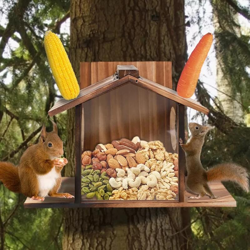 Wooden Squirrel Feeder Outdoor Winter Wooden Chipmunk Feeder Corn Peanut