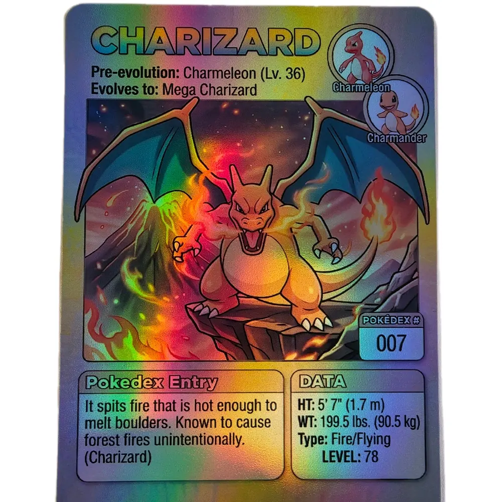 Borderless Holo Stat Card | Charizard, Blastoise, or Venusaur | Custom Trading Card
