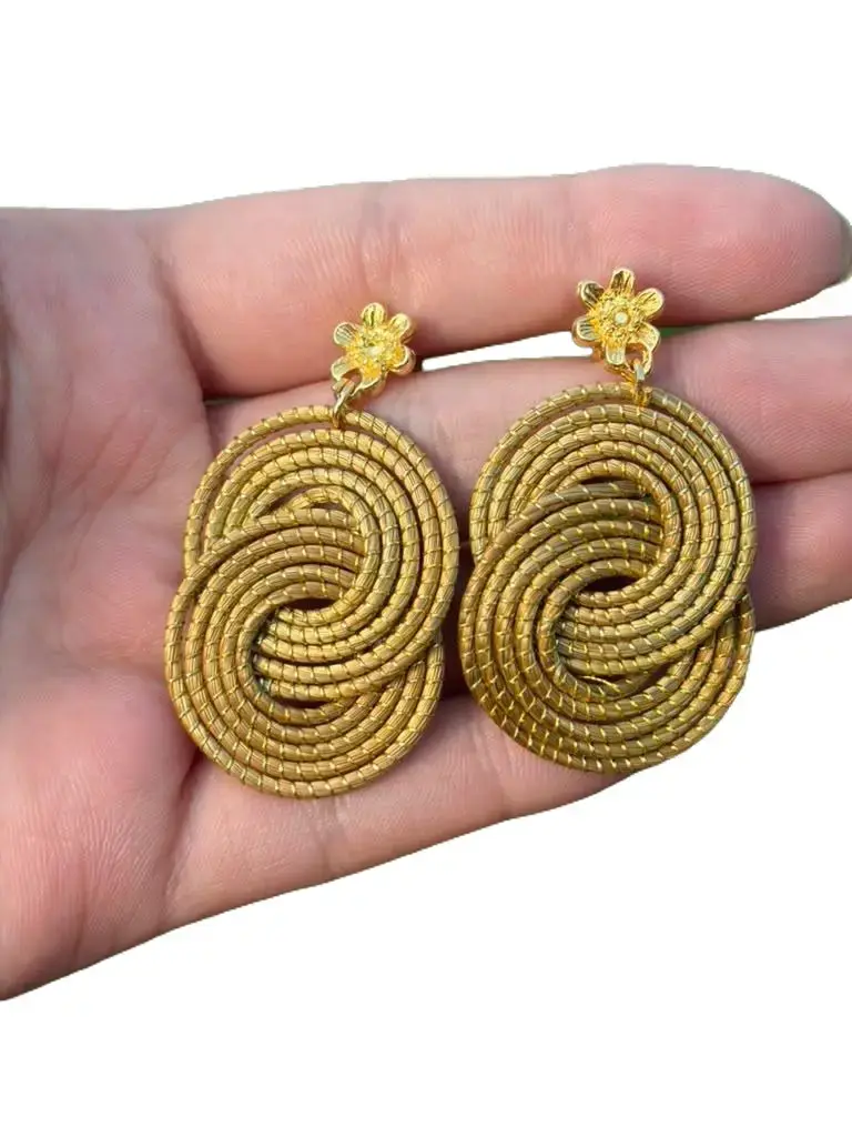 Handcrafted Brazilian Golden Grass Infinity Earrings | Flower Studs | Ultra Lightweight 18K Gold Dipped | Artisan Statement Earrings