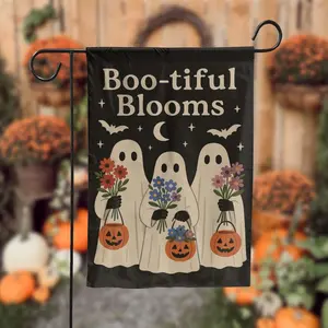 Halloween Ghost Garden Flag, Boo-tiful Blooms Yard Decor, Fall Outdoor Decoration, Cute Ghosts with Flowers, Trick or Treat, Halloween Yard
