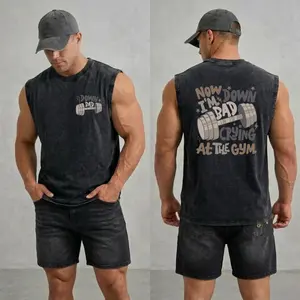 Now I'm Down Bad Crying At The Gym Washed Tank Top, Gym Essential, Vintage Casual Crewneck Short Sleeves Menswear T-shirt Classic Cotton Fabric Streetwear