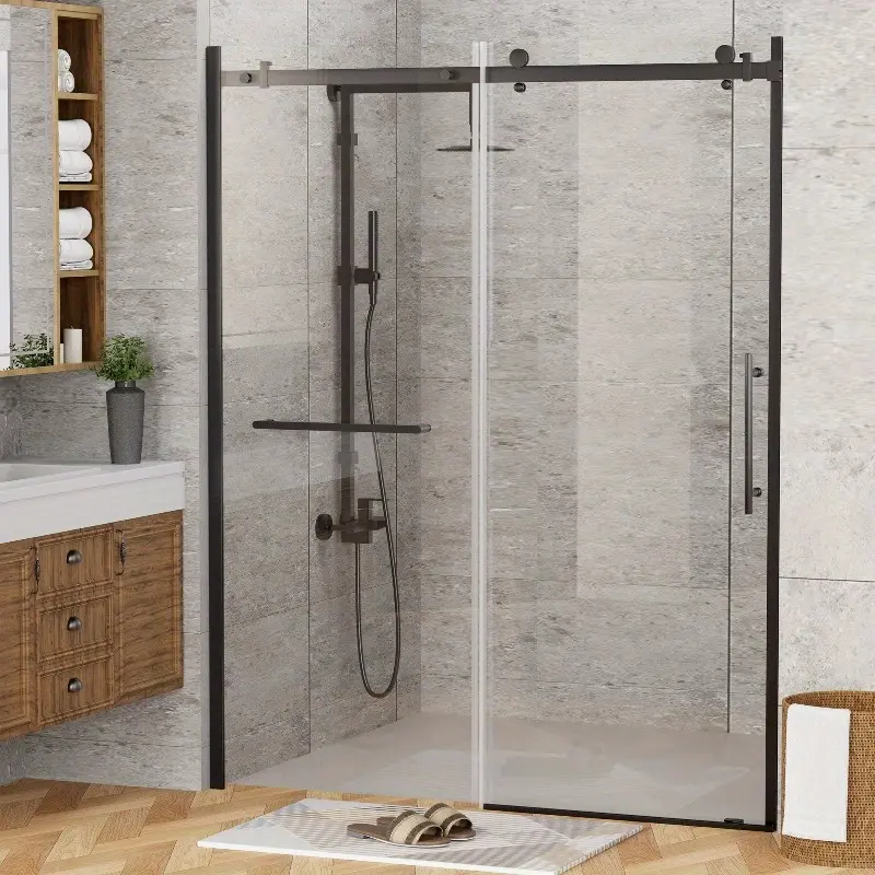 60"W x 76" H Single Sliding Frameless Shower Door with Clear Tempered Glass, White Frame 60"W x 76" H Single Sliding Frameless Shower Door with Clear Tempered Glass, White Frame