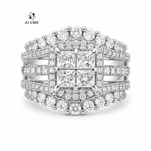 JJ CHIC Square Five-in-One Ring for Women Micro Pave CZ Stones Halo Design Elegant Daily Wear Gift for Girlfriend or Wife Jewelry Unique Sparkling Stones