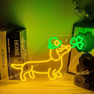 Clover Dachshund Design Neon Sign, USB Powered LED Luminous Wall Mount Neon Light, Decorative Light for Home, Office, Shop, Coffee Shop, Restaurant