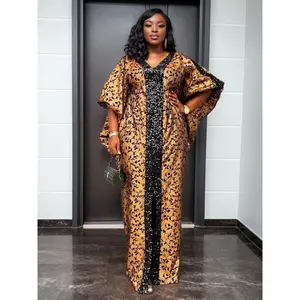 Abayas For Women Dubai Luxury 2025 African Muslim Fashion Dress Caftan Marocain Evening Party Dresses Boubou Robe Djellaba Femme Modest Bohemian Style Formal Sequins Long Sleeve Metallic Coffee Elegant Classy Flattering Womenswear