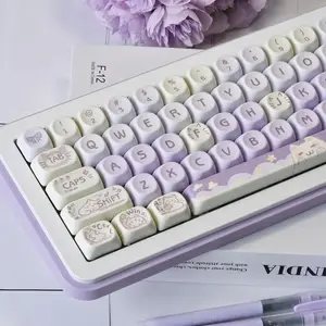 Taro Purple Cat MOA Profile PBT Keycaps, Dye-Sublimation Process, Cute Cartoon Design, Compatible With Magnetic & Wooting Mechanical Switches, For Daily & Gaming Use (Keycaps Only, No Keyboard Included)