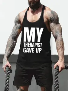 Men's Funny Workout Tank Top, Slim Fit Muscle Show Design, High-Quality Breathable Fabric, Sleeveless Gym Wear, Spring Summer Casual, Gym Apparel