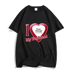 Unisex Custom Photo Short‑Sleeve T‑Shirt, I Love My Boyfriend/Girlfriend Personalized Casual Tee For Couple Gift Summer Wear