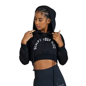 Essential Crop Top Hoodie - Casual Style with Black Logo, Soft Plus-Power Materials, Versatile Fit for Everyday Wear - Comfort
