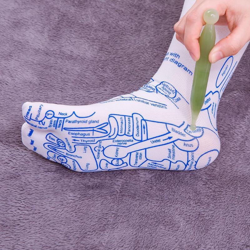 Reflexology Socks with Acupressure Pen Foot Pain Relief Remedy for Foot Massage Reflexology Tools Foot Massage Socks for Women Men with Beginner Acupoint Massage Tools Set of 8