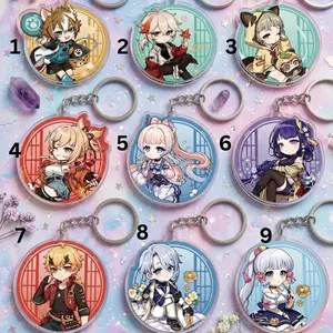 Genshin Impact Chibi Acrylic Keychain, Anime Game Character Keyring, Kazuha Ayaka Raiden Yoimiya Bag Charm, Cute Double Sided Pendant Gift for Gamers
