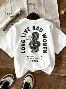 Retro 1993 Snake Pattern Women's T-shirt, White Cotton Shirt, Empowered Print, Fashionable Casual, Unisex