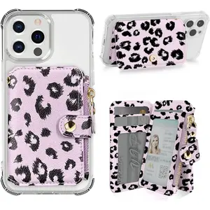 Phone Wallet Stick on, Card Holder for Phone case Stick on Attachable Credit Card Holder for Phone (Compatible with  Smartphones) (Pink and Black)