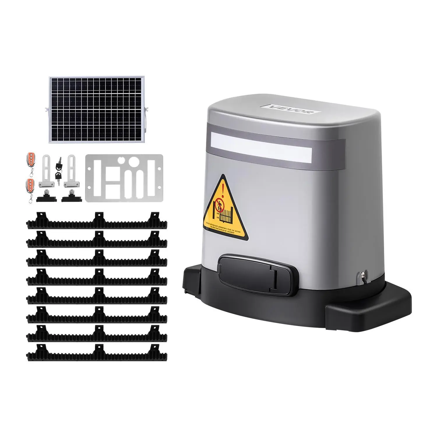 VEVOR Automatic Cast Aluminum Solar Sliding Gate Opener, 280W Electric Motor for 65.62 ft Wide 1799 lbs Doors, Gear Track Rolling Fence System with 2400r/min Speed, Infrared Sensor & 2 Remote Controls,sohochic
