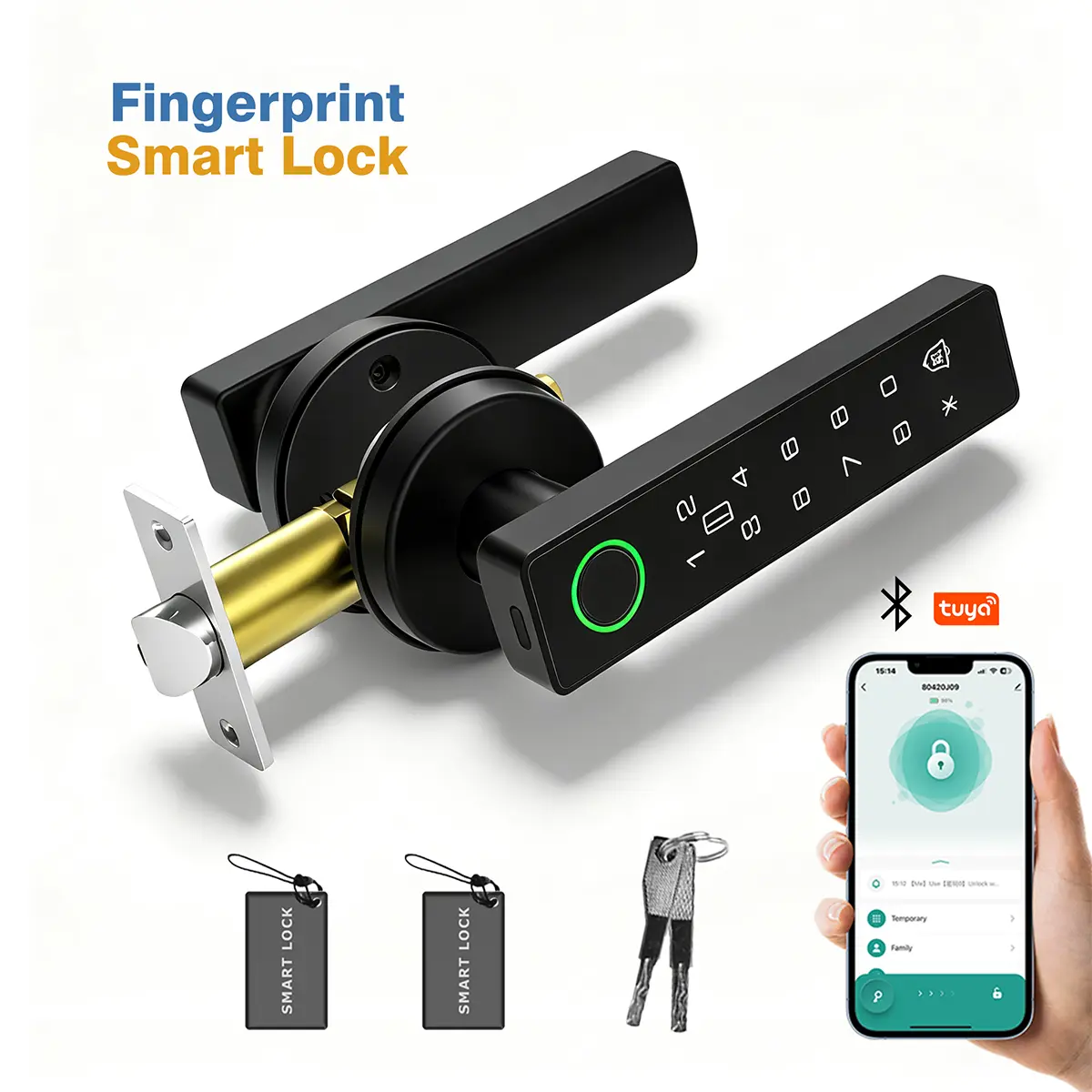 Biometric Fingerprint Smart Keyless Doorknob Lock - Aluminum Alloy Body, Bluetooth App Control, Fingerprint Unlock, IC Card Access, 4 Alkaline Cells (Not Included), Burglary Protection, Automatic Latch, Bedroom Door Knobs for Apartment Interior Hardware
