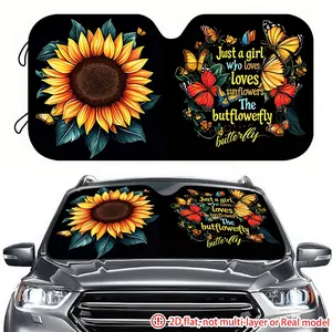1 piece of sunflower and butterfly pattern 2D high-definition printing for car sunshade, effectively blocking sunlight for car sunshade, suitable for SUV, truck, and General Motors front windshield decoration