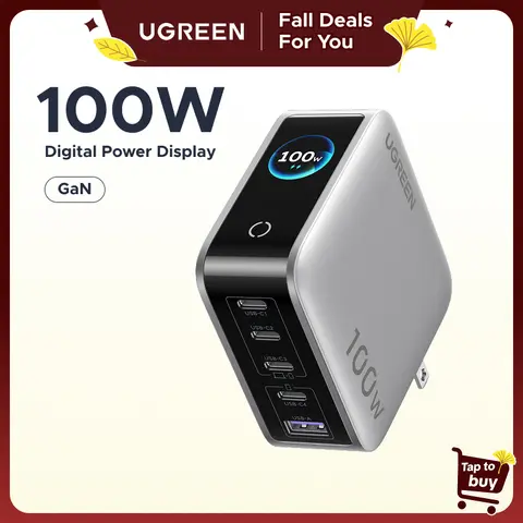 UGREEN Nexode Pro 100W GaN USB Type-C Power Adapter - 5-Port Fast Charging Device with Smart Display, for iPhone 17/16 Series, MacBook, International Travel Mobile Charger (Included SEO: 100w power, iphone chargers)