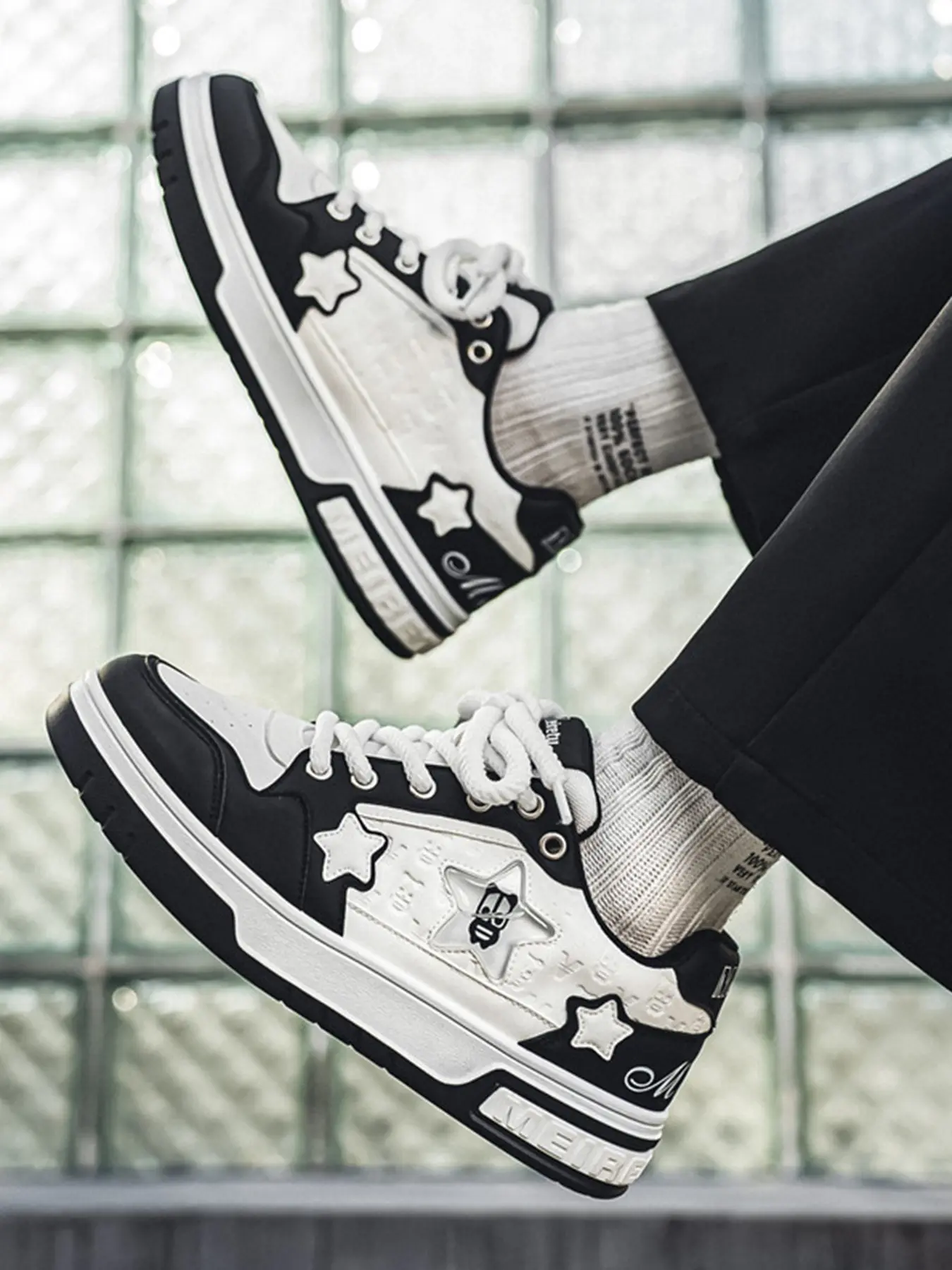 Men's Outdoor Skateboarding Shoes, Flat Sole Sports Sneakers, Daily Walking Shoes, Student Board Shoes, Star Pattern Design, Fashion Casual Shoes