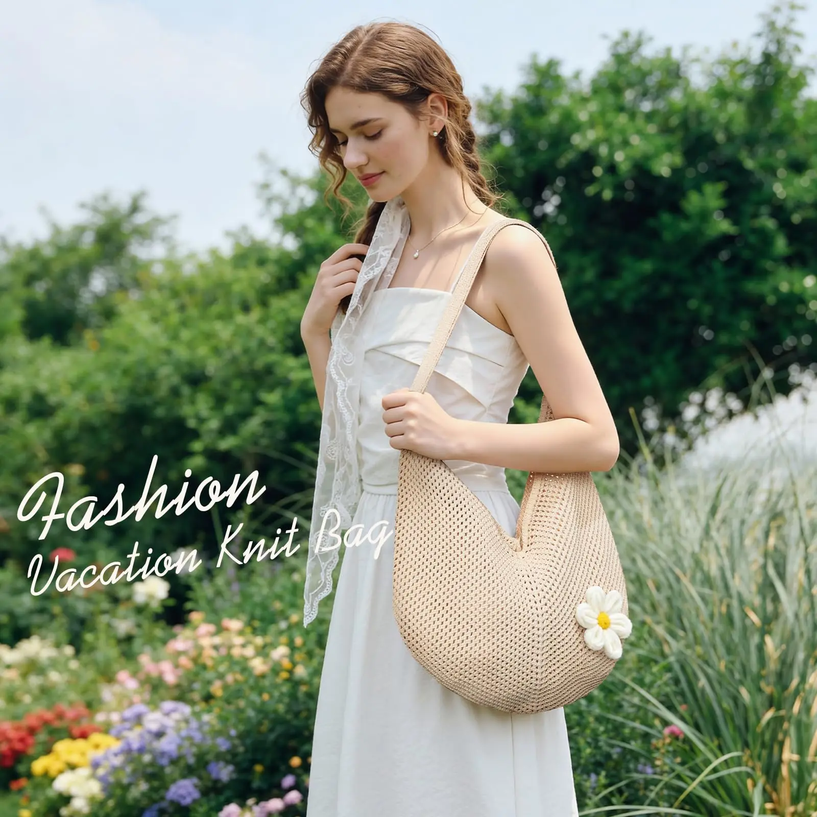 Upgraded Handmade Crochet Beach Tote, Hollow Weave Boho Bag for Women, Coastal Cowgirl Summer Shoulder Purse, Perfect for Beach, Travel, Shopping & Everyday