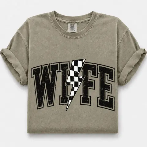 Comfort Colors Wife Shirt, Wife Lightning Bolt Checkered Graphic Tee, Wife Gift