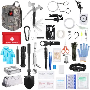 125Pcs Emergency Survival Kit with First Aid Supplies Tactical Outdoor Survival Gear Set with Axe Shovel Flashlight Compass for Camping Hiking Hunting