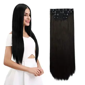 Final Stock: REECHO 20"-28" Straight Long 4 PCS Set Thick Clip in on Hair Extensions Chocolate Brown with Blonde Highlights