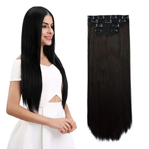 Final Stock: REECHO 20"-28" Straight Long 4 PCS Set Thick Clip in on Hair Extensions Chocolate Brown with Blonde Highlights
