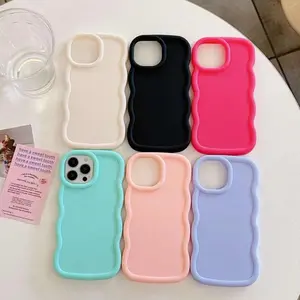Macaron Wavy Silicone Case for iPhone 16 Pro, 11/12/13/14/15, Shockproof, Max Version Available Cover Protective