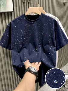 New Men's Casual Streetwear Short Sleeve Fitted Long T-Shirt, Fashlon Starry Sky Reflective Design, Sparkling Like a Starry Sky, Essential Item for Men's Outdoor Activities, Multiple colors to choose from