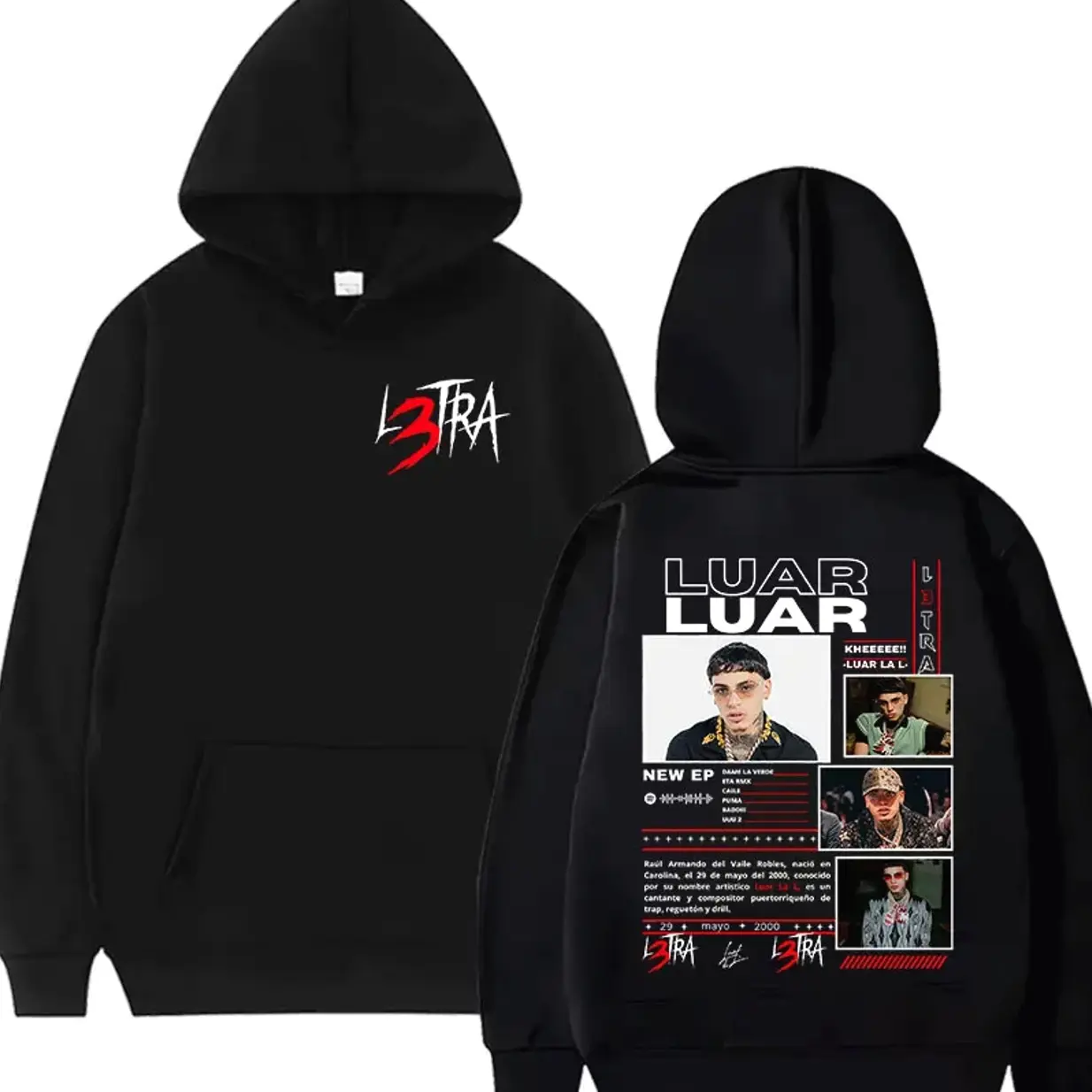 Rapper Luar La L L3TRA Tour Merch 2025 Album hoody Men fashion Fleece pullover Sweatshirt Unisex Hip Hop gothic hoody streetwear LTZ