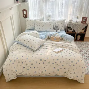 Three-Piece Cloudy Double-Layer Bedspread Set, Cartoon Wave Star Pattern, Breathable Comfort, Perfect Gift