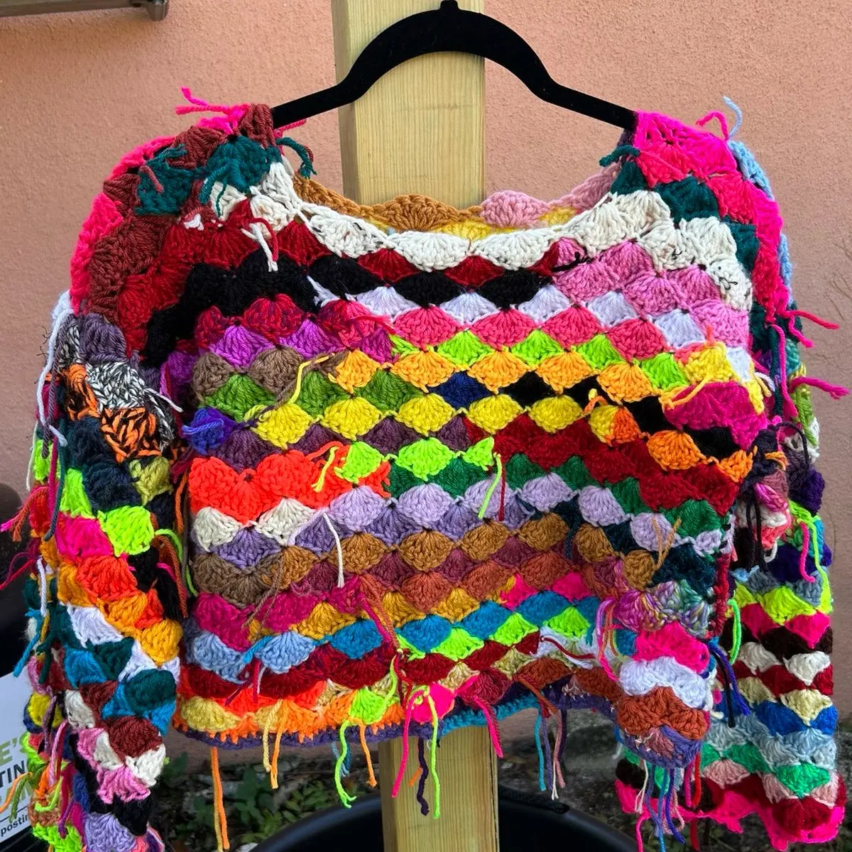 Rainbow Crochet Scrap Cropped Multicolored Sweater for Women - Knitwear