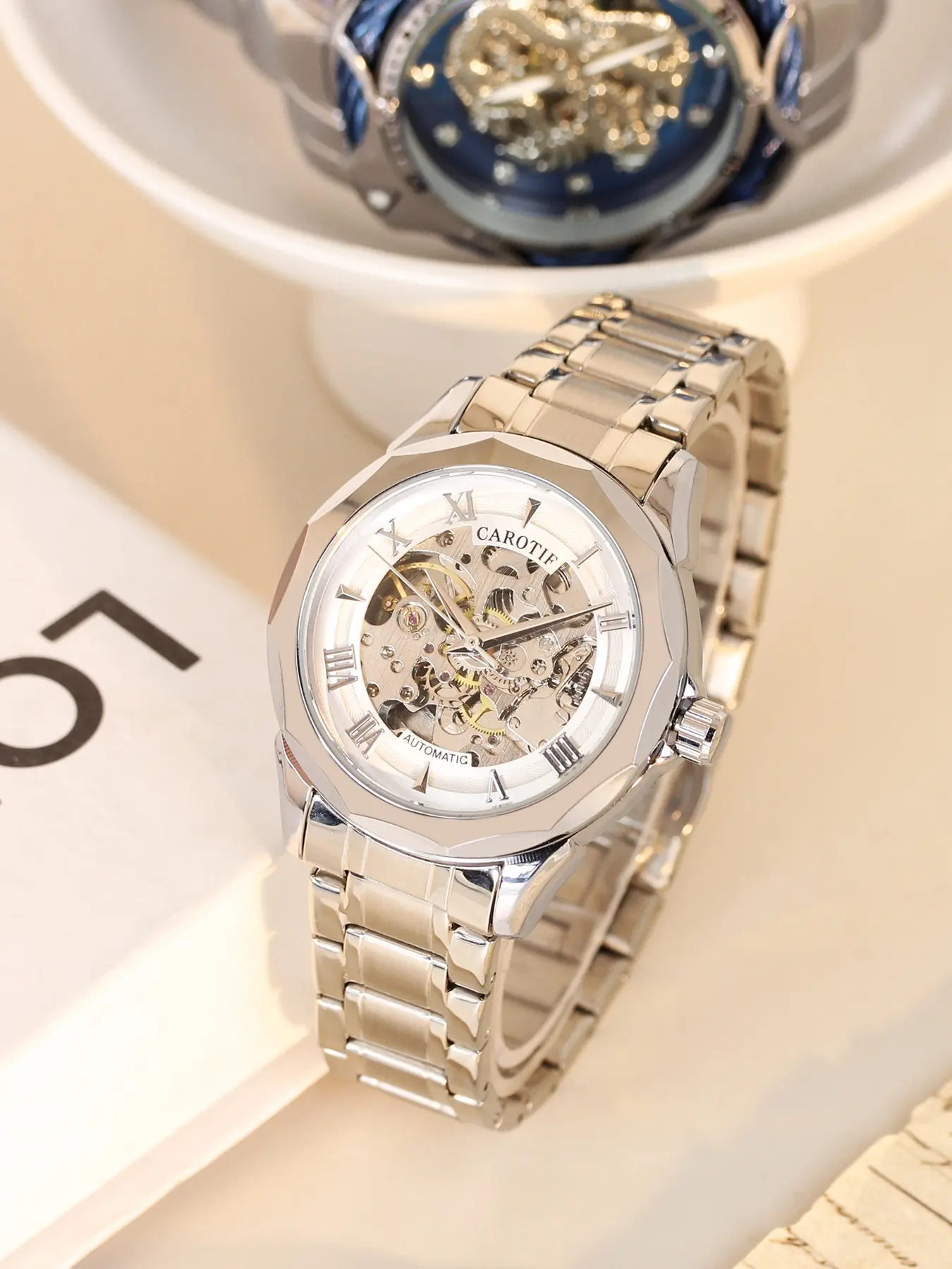 A ladies' silver steel strip workplace casual simple and versatile popular ladies' fully automatic mechanical watch