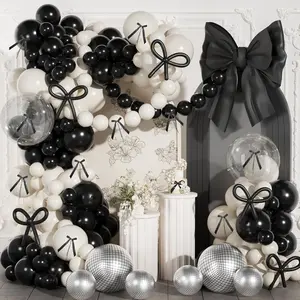 175 count Black Bow Balloons Arch Kit with 260 Clear Disco Ball Balloons Black Ribbon Bow for Bow  Birthday  Shower Decorations Bachelorette Bridal Shower Party