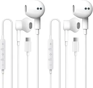 2-Pack USB-C Wired In-Ear Headphones with Microphone, Remote Control & Noise Cancelling for iPhone 17, iPhone 17 Pro Max, iPad Pro & Most USB-C Jack Devices