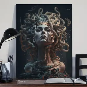 1 Piece Retro Medusa Canvas Poster, with Wooden Frame - Elegant Black and White Snake Theme Art, Perfect for Living Room, Bedroom, Dining Area or Hallway Decoration - Ideal Gift for Art Lovers, Restaurant Artwork | Snake Pattern Design | Timeless Decorati