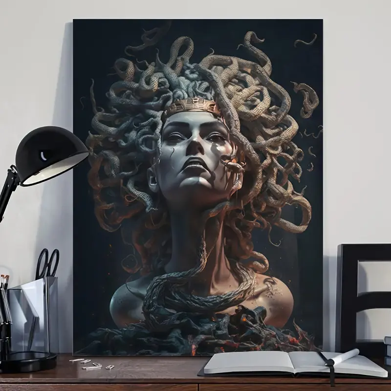 Framed Retro Medusa Canvas Poster - 1pc 11.81x15.75inch(30x40cm) Multi-Size Black and White Snakes Pattern Modern Art Design, Adult Home Wall Decor Room Accessories for Living Room/Bedroom, Ideal Gift for Art Lovers