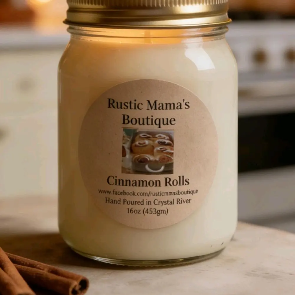 Rustic Mama's Boutique Cinnamon Roll Fragrance Candle - 16oz, 100% Soy Wax, Cozy Aroma, Home Decor, Gift Option, Scent