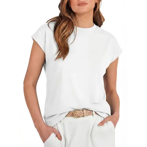 GRECERELLE Women's Summer Tops Cap Sleeve Basic Tee Shirts Casual Tank Top Loose Crew Neck 2026 Trendy Clothes, S-2XL