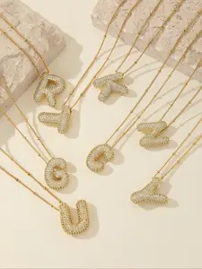 Fashion Letter Design Pendant Necklace for Women & Girls, Statement Necklace, Initial Necklace, Initials Necklace, Rhinestone Decor Necklace for Party, Daily Clothing Decor, Trendy Exquisite Fashionable Accessory for Birthday Gift, Jewelry Accessories