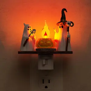 DORESSHOP Halloween Night Light, Ghost Campfire Nightlight Gift, Campfire Flickering Night Lights Plug into Wall, Halloween Decorations for Kids Adults