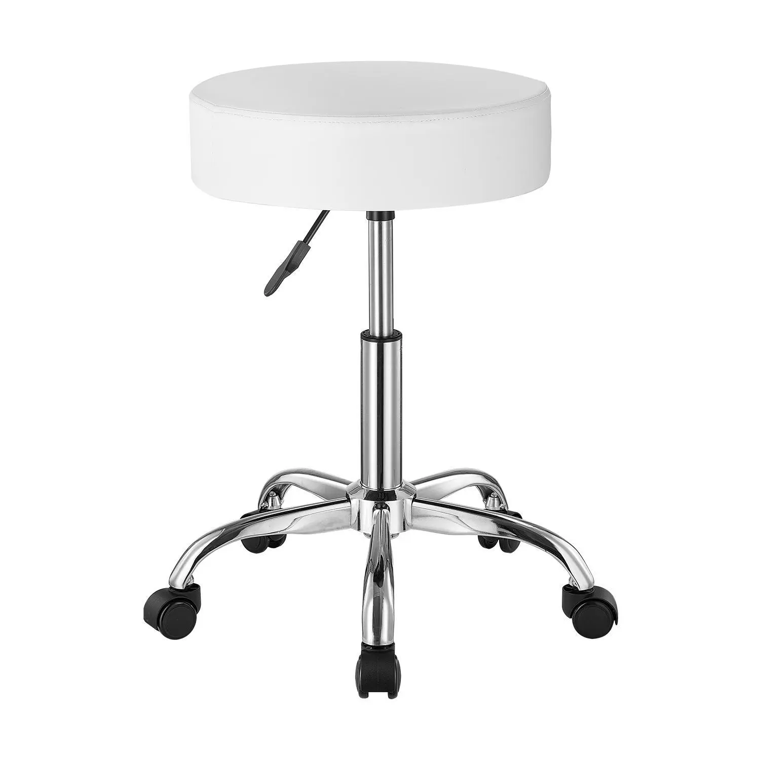 VEVOR Rolling Stool with Wheels,  450 LBS Weight Capacity Round Rolling Stool Chair, Height Adjustable Thickened PU Leather Swivel Stool for Salon, Spa, Massage, Tattoo, Clinic, White