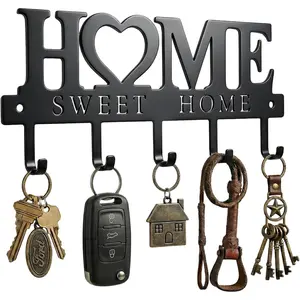 Wall Mounted Key Holder with 5 Heavy Duty Hooks, Metal Key Rack Organizer, Sweet Home Decor Design, Multi-Purpose Wall Hanger for Keys, Dog Leashes, Bags & Small Items, Perfect for Entryway, Hallway, Mudroom & Home Storage